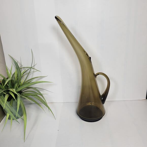Mid Century Modern Art Glass Kanawha Ewer Vase Smoke Stress Pitcher - Picture 1 of 5
